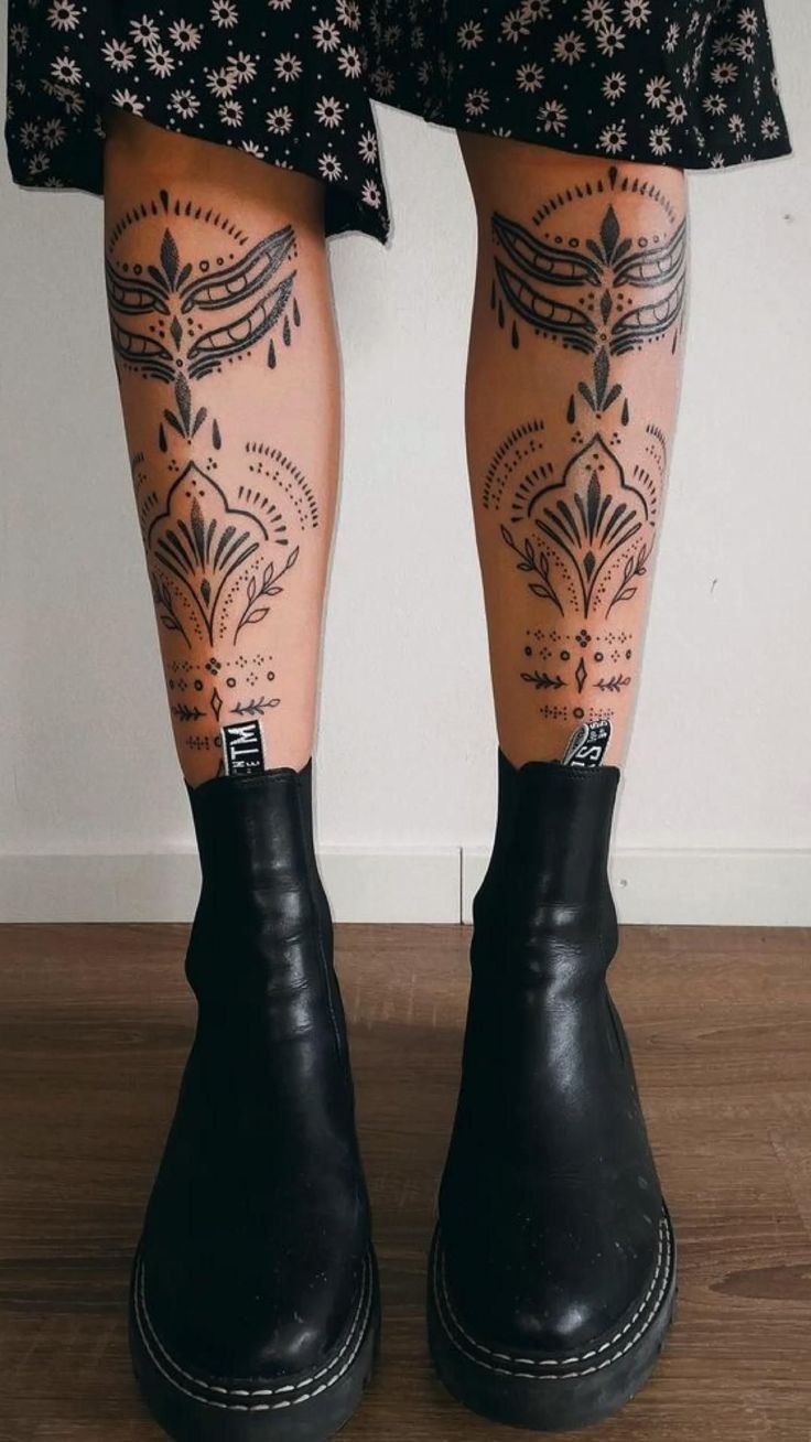 Ornamental Mandala Shin Pair Tattoo Design