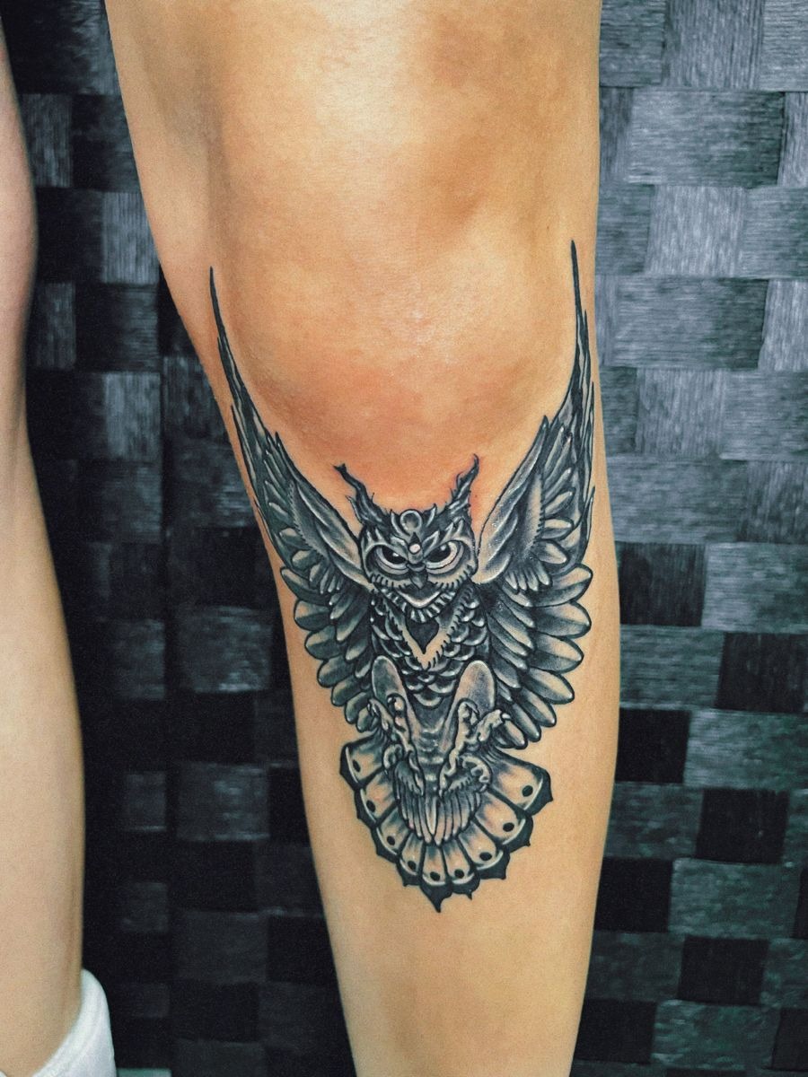 Owl with Outstretched Wings Tattoo Design