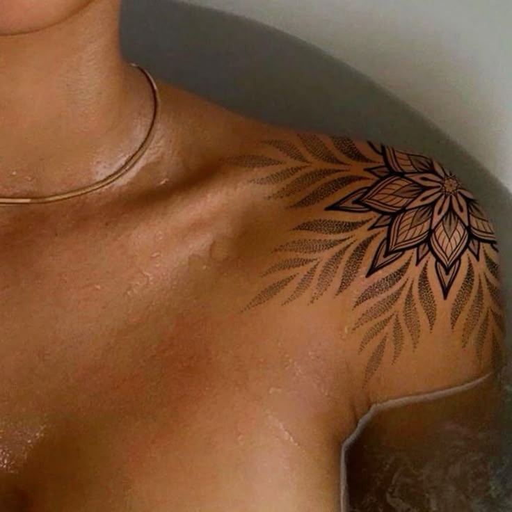 Delicate Mandala Floral Shoulder Design Tattoo Design