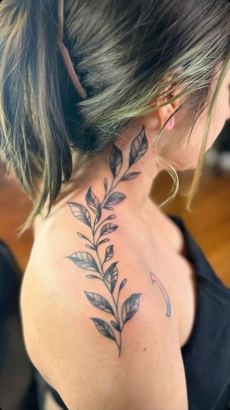 Flowing Botanical Shoulder and Neck Tattoo Tattoo Design