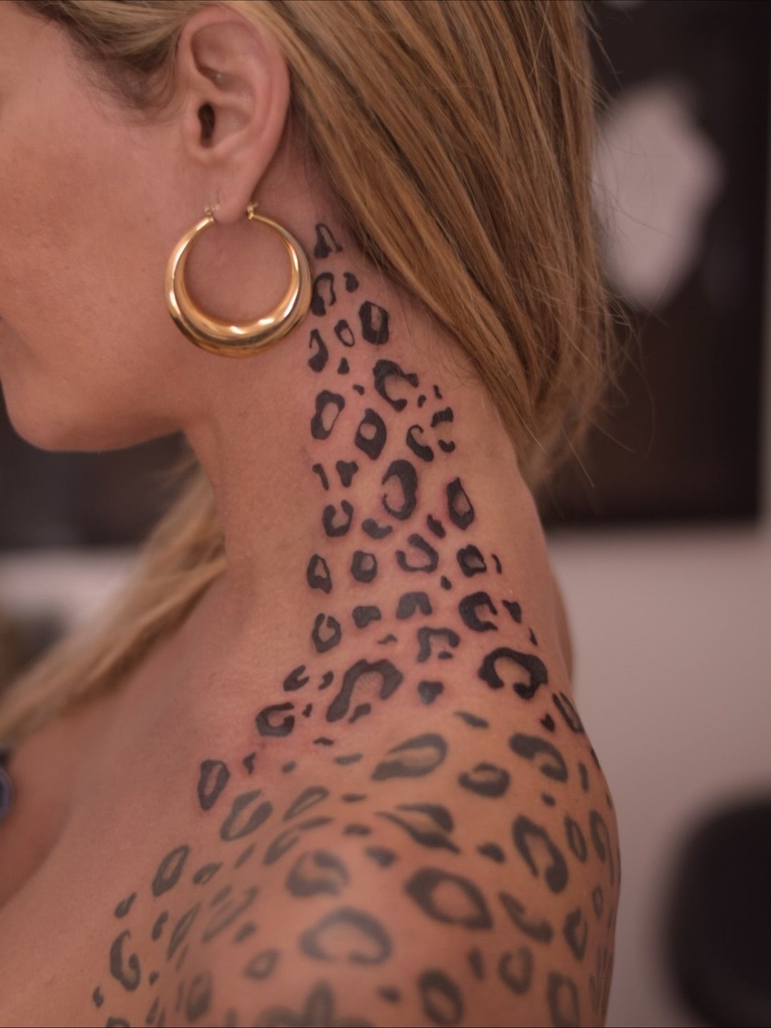 Leopard Print Neck and Shoulder Tattoo Tattoo Design