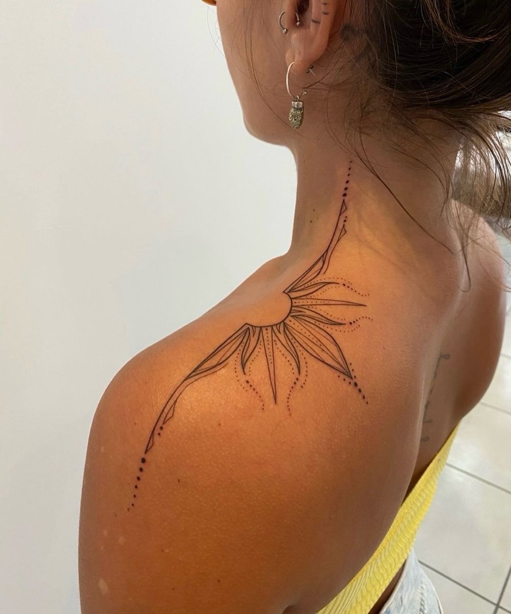 Minimalist Sun Shoulder Line Tattoo Tattoo Design