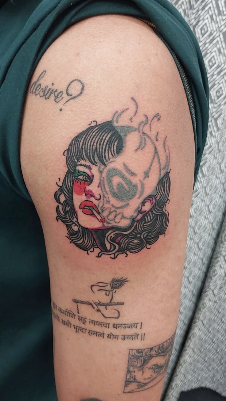 Neo-Traditional Portrait Shoulder Tattoo Tattoo Design