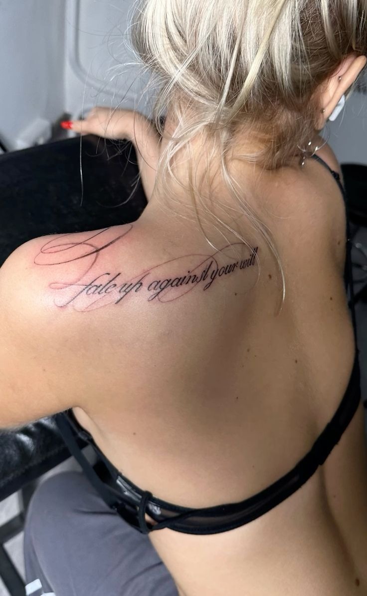 Script Shoulder Tattoo Across the Back Tattoo Design