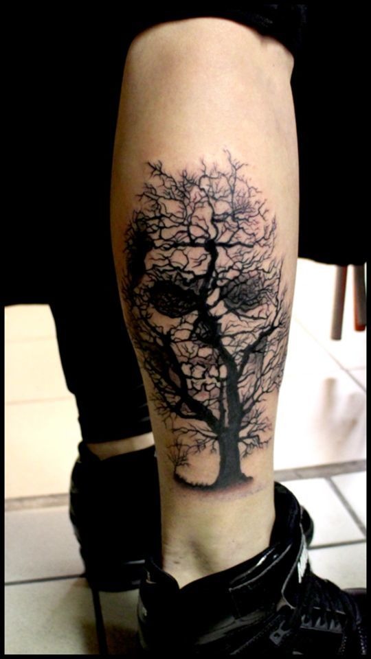 Dead Skull Tattoo on Right Calf Tattoo Design