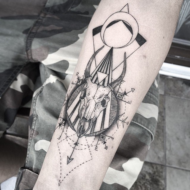 Forearm longhorn skull tattoo Tattoo Design