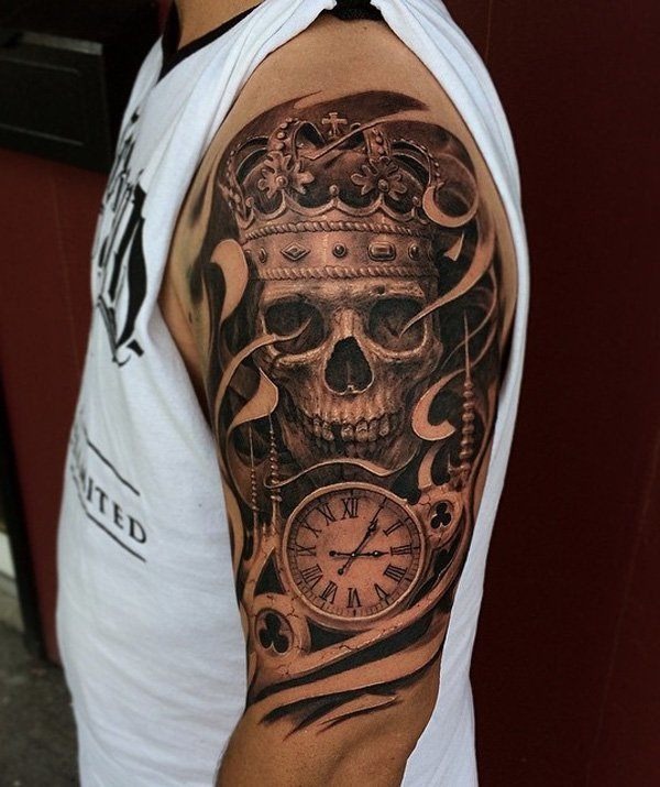 Intricate left sleeve skull tattoo Tattoo Design