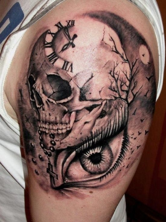 Intriguing skull tattoo idea on a buy’s arm Tattoo Design