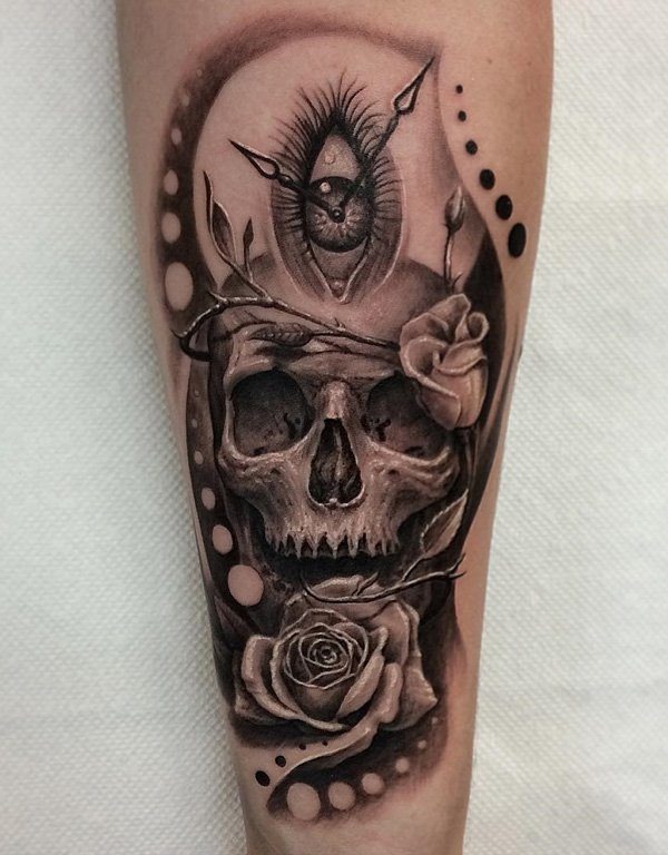 Leg skull and rose tattoo Tattoo Design