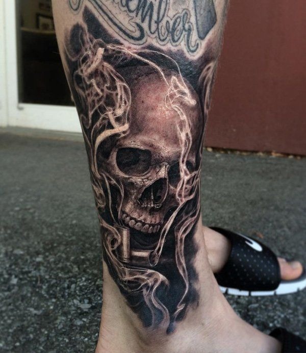 Lower right leg skull tattoo Tattoo Design