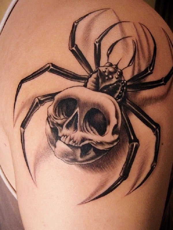 Unique spider with a skull 3D effect Tattoo Design
