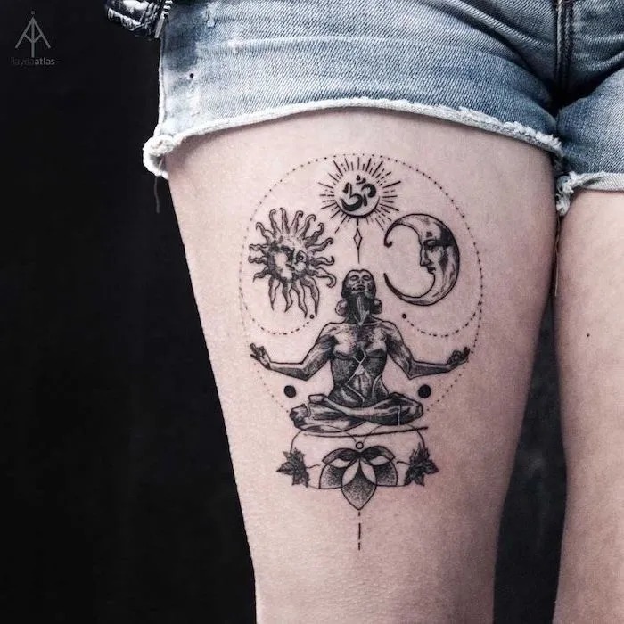 Cosmic Meditation Thigh Tattoo Tattoo Design