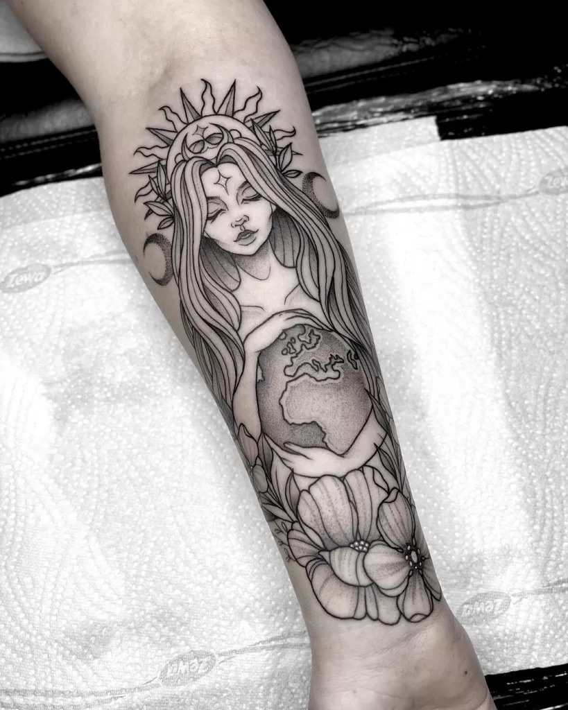 Earth Goddess and Floral Tattoo Tattoo Design