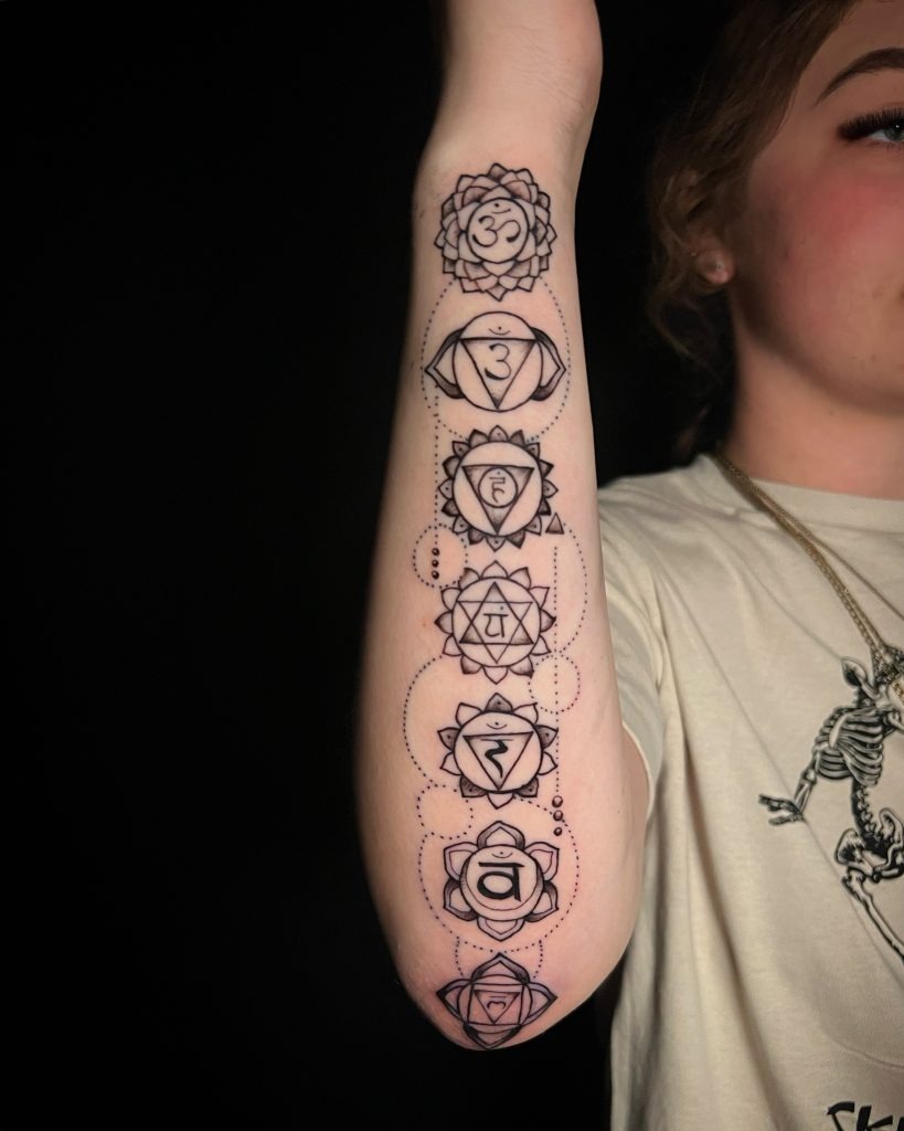 Sacred Chakras Arm Sleeve Tattoo Design