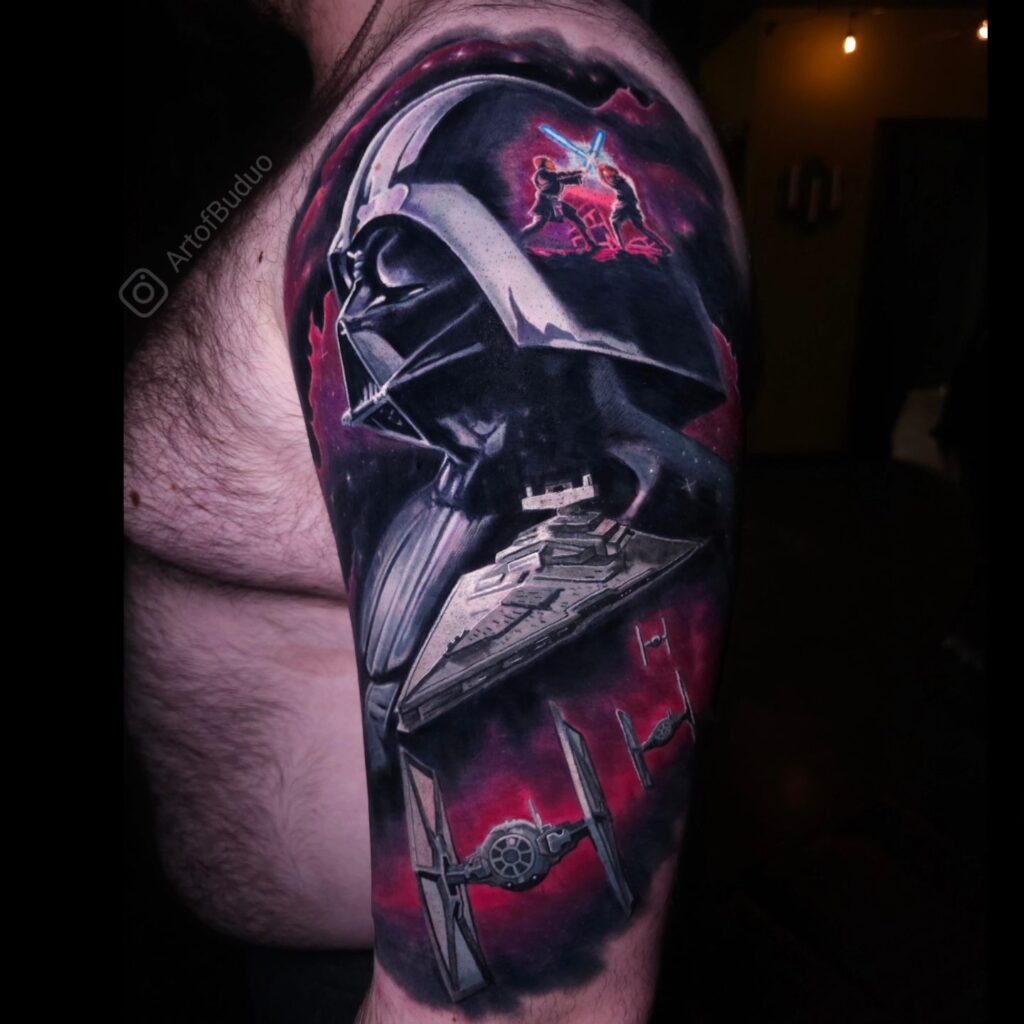 Darth Vader Helmet with Lightsaber Design Tattoo Design