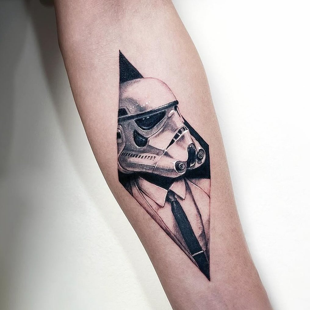 Fiery Stormtrooper Helmet and Blade Tattoo Tattoo Design