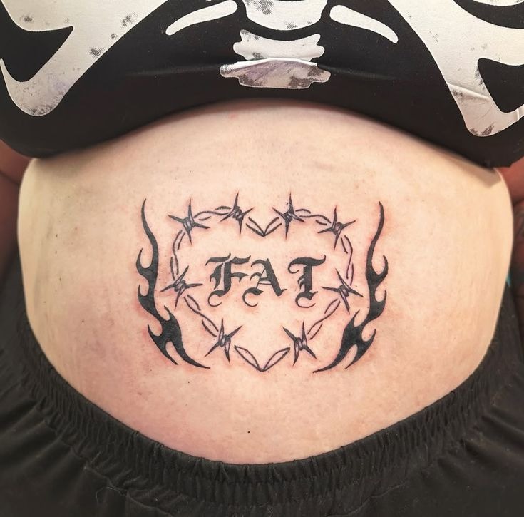 Barbed Heart Word Tattoo with Flames Tattoo Design