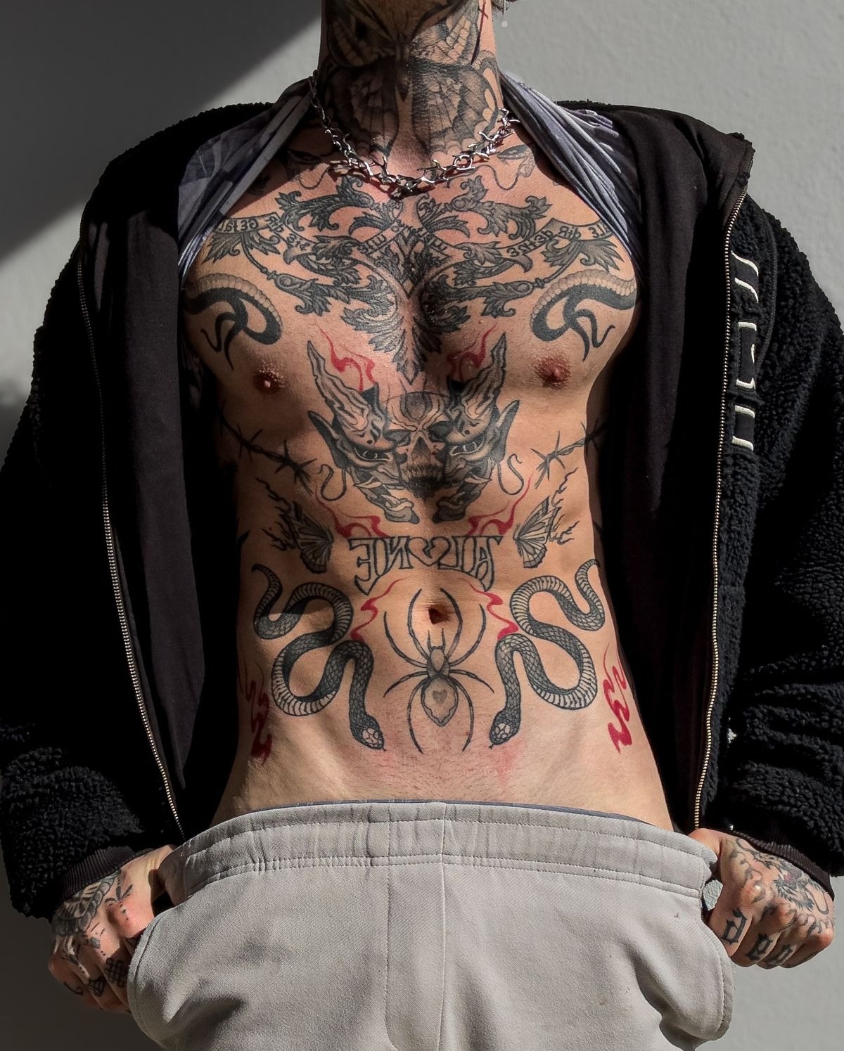 Full-Torso Gothic Collage for Men Tattoo Design