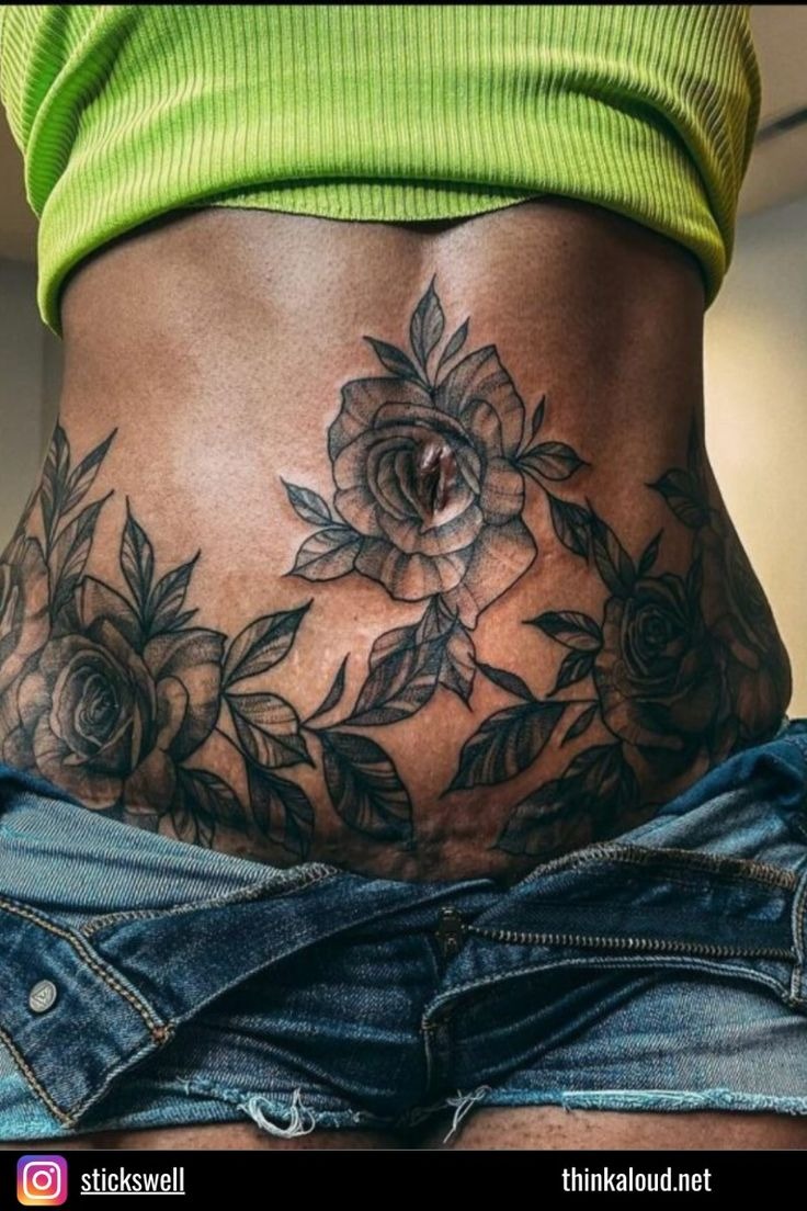 Rose Garland Across the Lower Stomach Tattoo Design