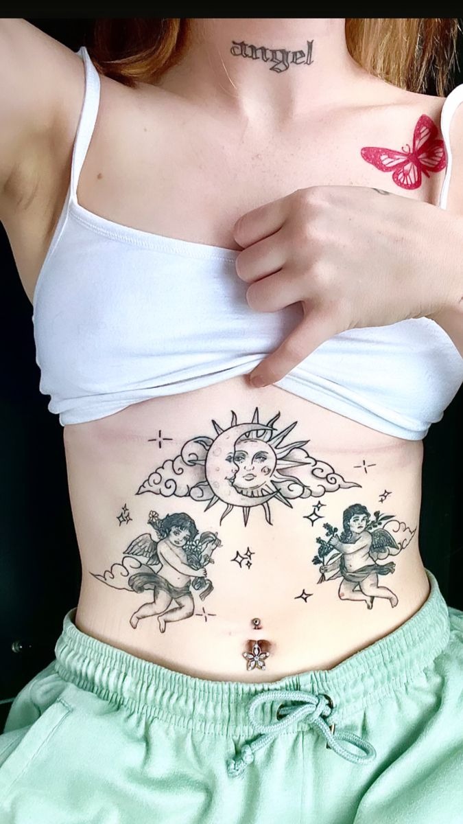 Sun and Moon With Cherubs Tattoo Design