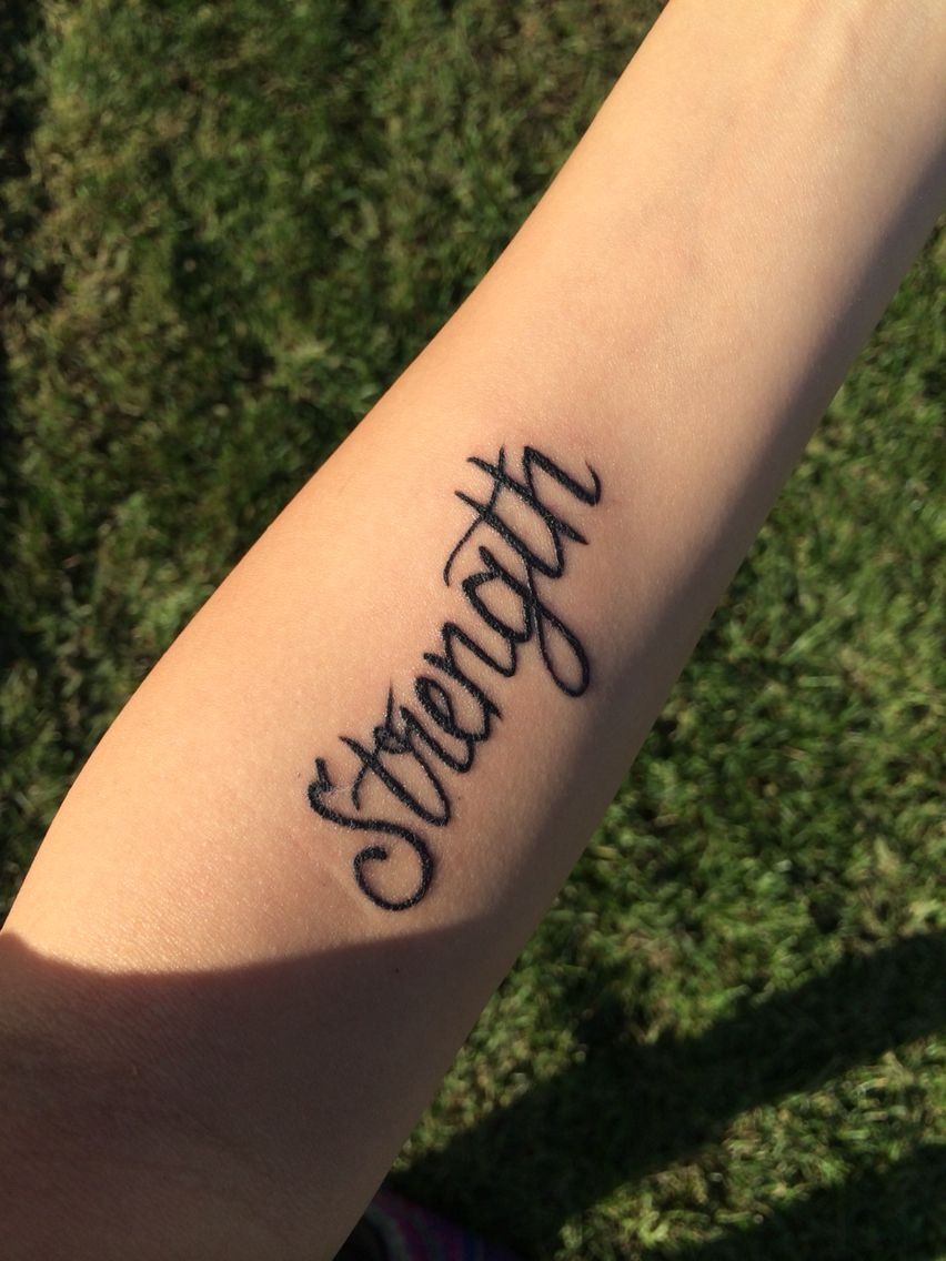 Elegant Strength Script Forearm Tattoo, a tattoo design rendered in clean detailed linework.