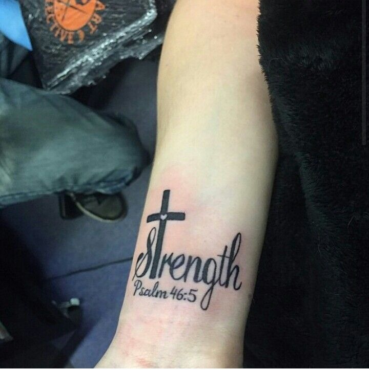 Psalm Strength Cross Tattoo, a tattoo design rendered in clean detailed linework.