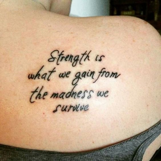 Simple Strength Survival Quote Tattoo, a tattoo design rendered in clean detailed linework for the shoulder.