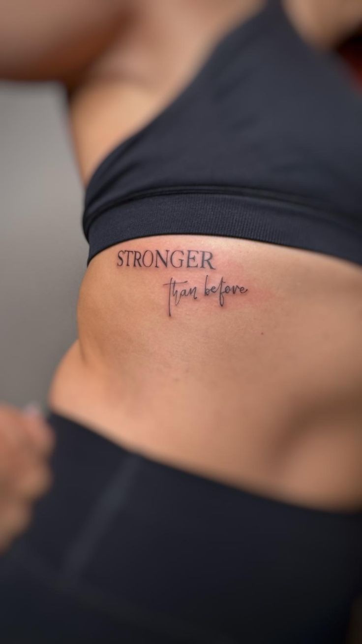 “Stronger Than Before” Rib Tattoo, a tattoo design rendered in clean detailed linework.