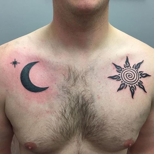 Bold Chest Design with a Sun and Moon for Each Side Tattoo Design