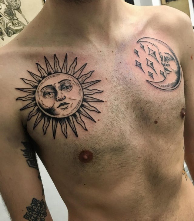 Bold Chest Design with a Vacant Expression Tattoo Design