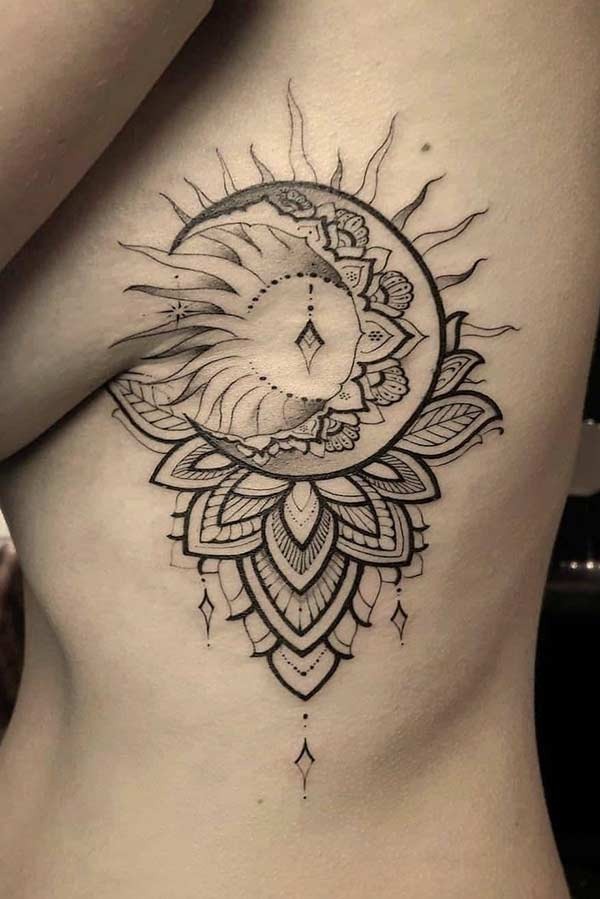 Creative Sunflower Blooms As a Moon Tattoo Design Tattoo Design