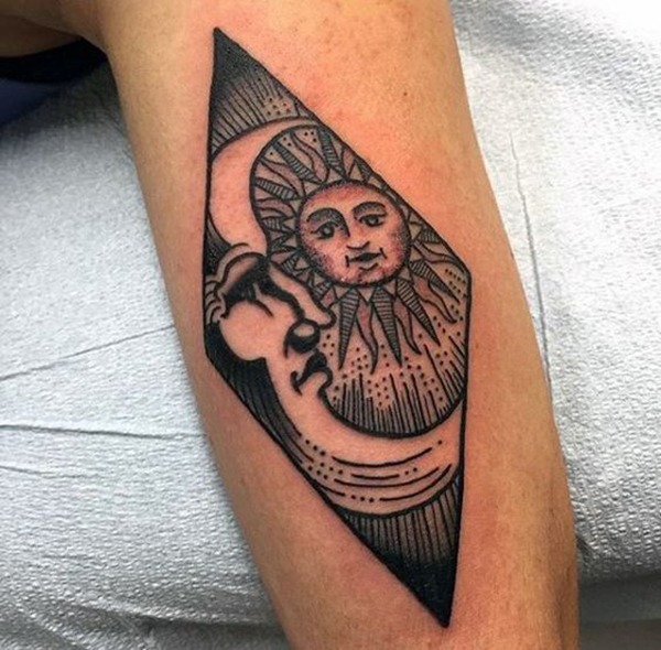 Diamond Sun Moon Face Design for the Angular Thinkers Tattoo Design