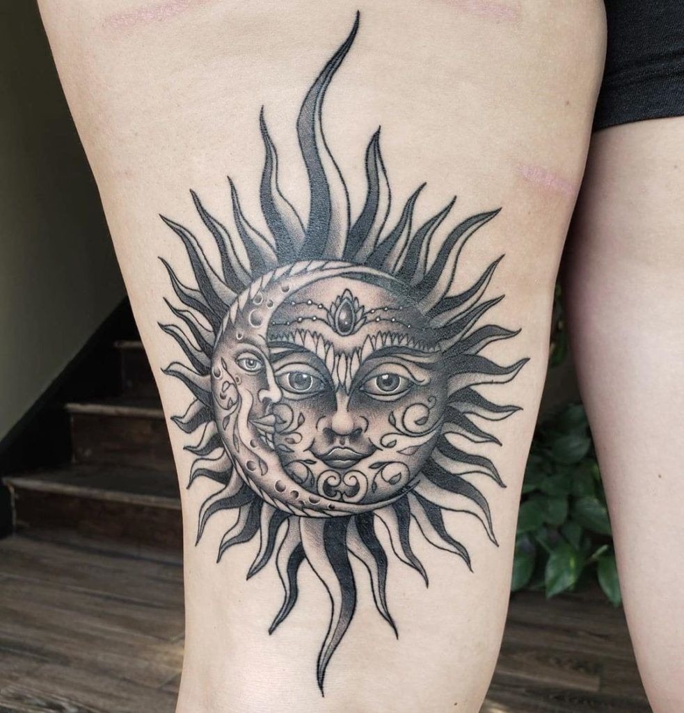 Elaborate Facial Expression Sun and Moon Tattoo Design Tattoo Design