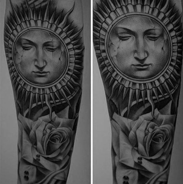 Elaborate Sun Rose Tattoo Design for a Realistic Look Tattoo Design