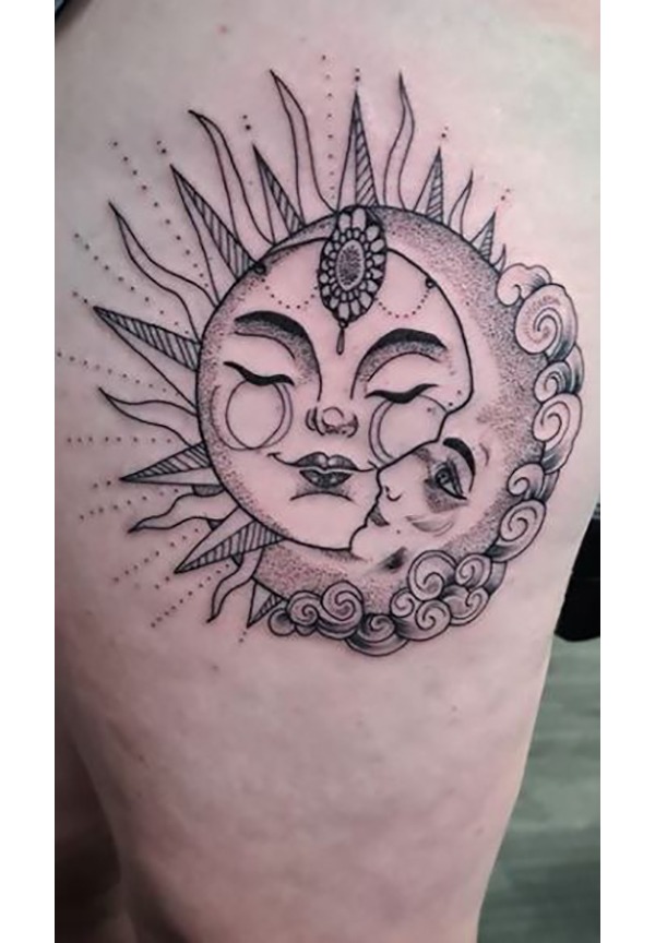 Honorable Sun Bride Accepts Loving Moon’s Look Tattoo Design