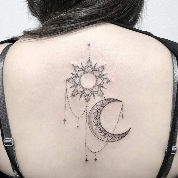 Interconnected Petals Imitate Sun and Moon Tattoo Design