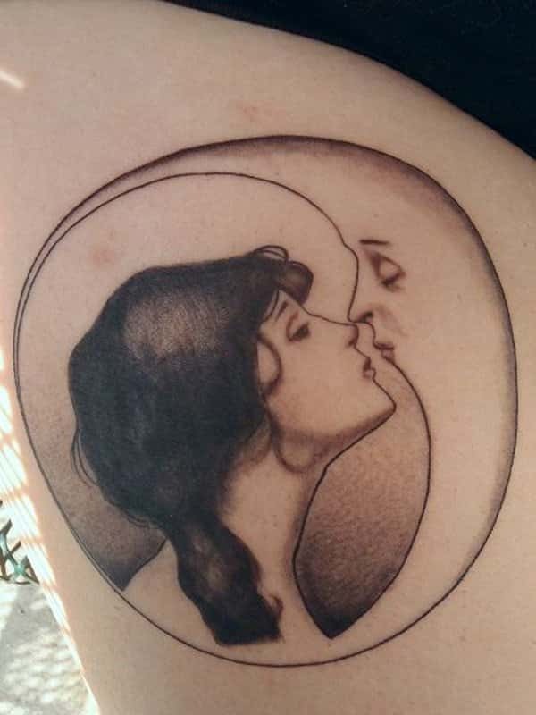 Moon Design: Moon Kissing With His Lady for the Lovers Tattoo Design