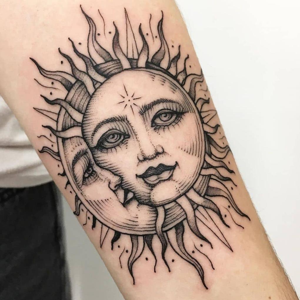 Overlapping Sun and Moon Tattoo Design Depicting Dependence Tattoo Design