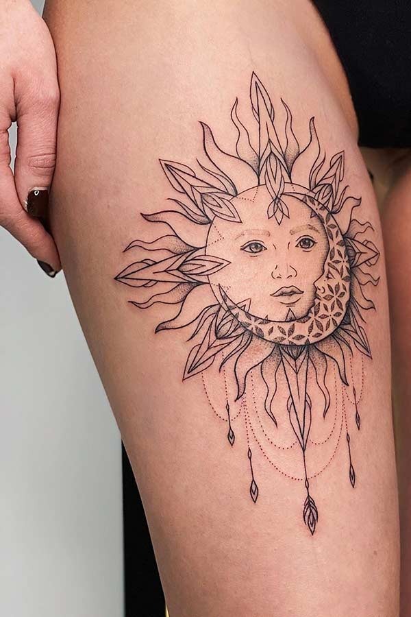 Pendulum Style Sun and Moon Amalgamation Tattoo Design Tattoo Design