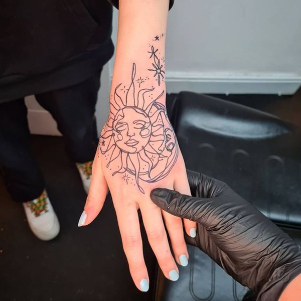 Simple Sun and Moon Outline for a Drawn Appearance Tattoo Design