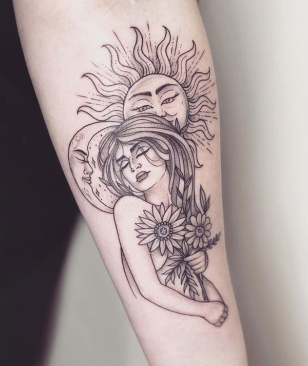 Sleeping Woman Cradles by Two Moon “Pillows” Tattoo Design