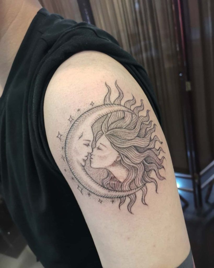 Sun and Moon Kissing for the Intimate Lovers Tattoo Design