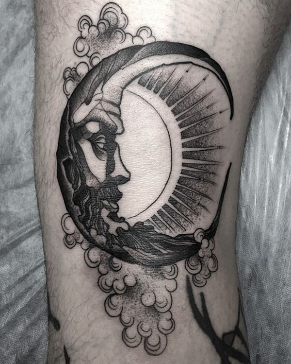 Sun and Moon Tattoos With an Aged and Worn Expression Tattoo Design