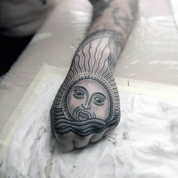 Wavy Facial Sun Tattoo Design Tattoo Design