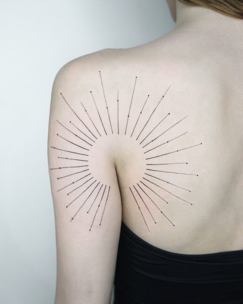 Abstract Linear Sunburst Shoulder Tattoo Tattoo Design