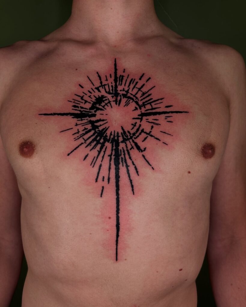 Abstract Sunburst Chest Tattoo Tattoo Design