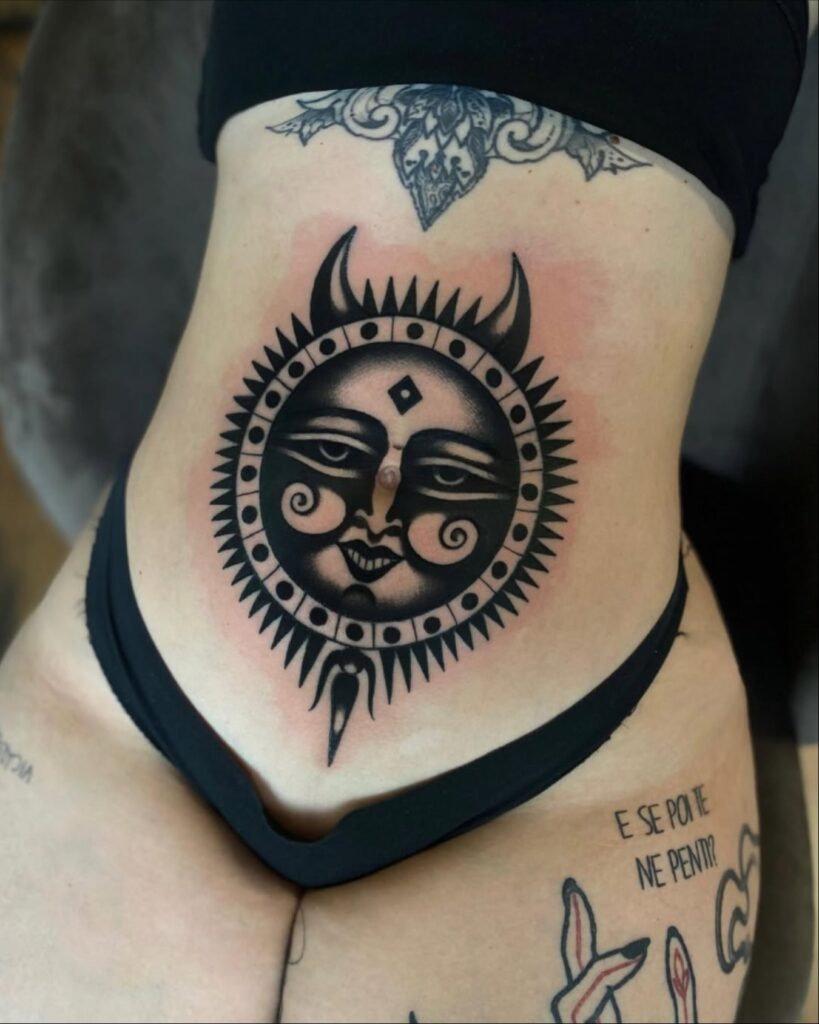 Bold Blackwork Sun Goddess Tattoo Tattoo Design
