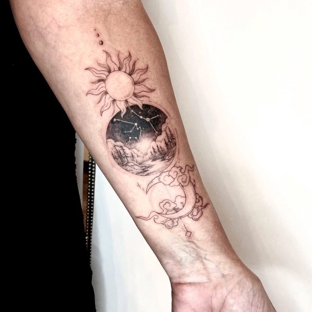 Celestial Balance Forearm Tattoo Tattoo Design
