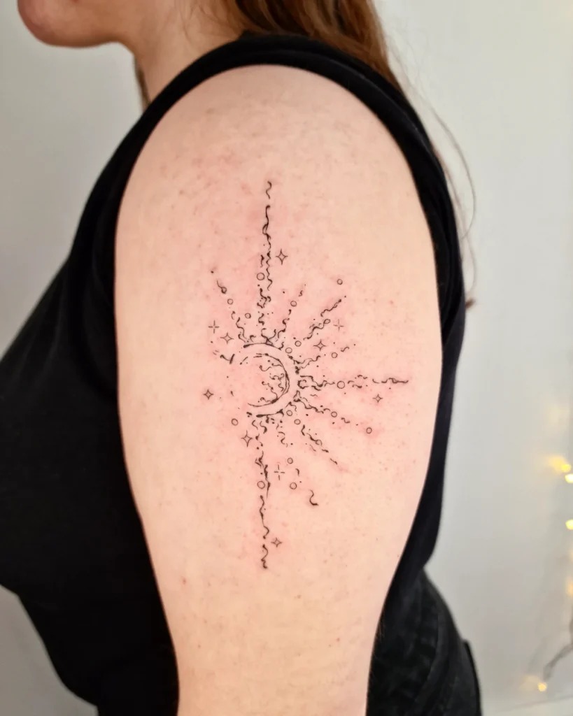 Celestial Crescent Sun Tattoo Tattoo Design