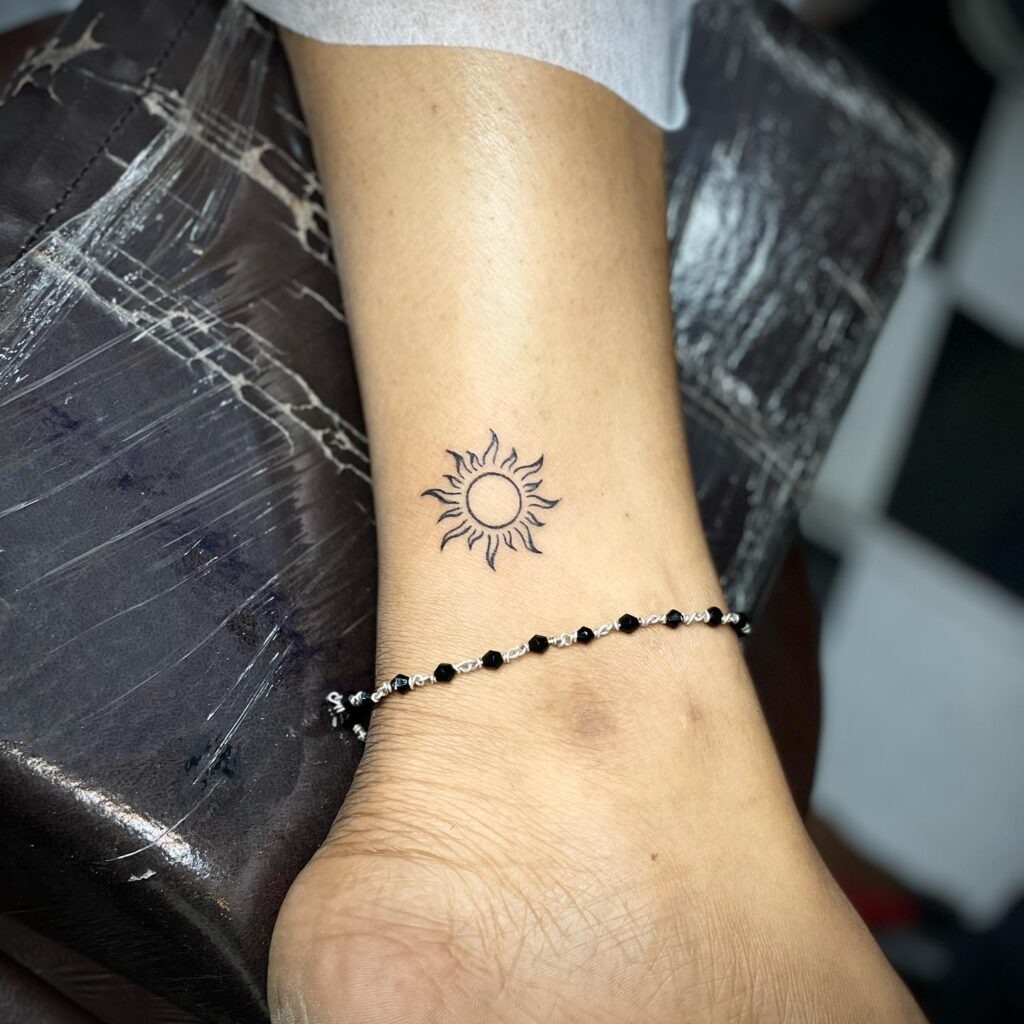 Delicate Sun Ankle Tattoo Tattoo Design